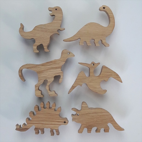 Boutons Poignées de meuble Thème "Les Dinosaures" en chêne massif Décoration chambre enfant idée cadeau design unique