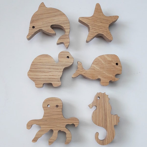 Boutons Poignées de meuble Thème "La Mer" en chêne massif Décoration chambre enfant idée cadeau design unique