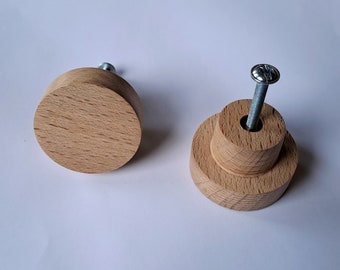 Bouton rond Poignée de meuble en hêtre massif (massive beech) diametre 40mm / 1,57"