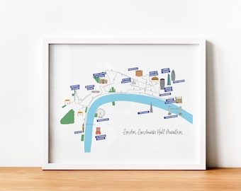 London Landmarks Half Marathon Route Map Print Memorabilia