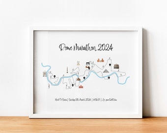 Personalised Rome Marathon Route Map Print Memorabilia