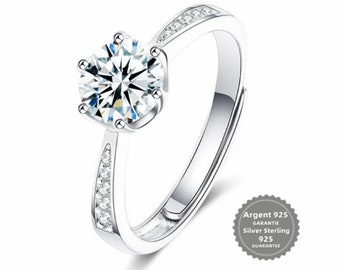 Bague de Zircon 1 carat, bague argent 925, Bague délicate, minimaliste, solitaire, fiançailles, promesse, mariage, cadeau pour elle