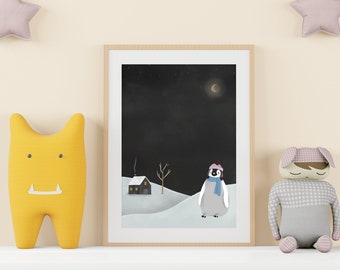 Penguin Winter Poster | Printable Art, Winter Wall Decor, Wall Decor Prints, Animal Poster for Kidsroom