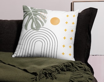 Geometric Monstera Leaf Pillow – Modern Home Decor, Boho Chic Cushion with Minimalist Design