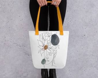 Bohemian Muse Tote Bag - Minimalist Woman Face Design, Romantic and Modern Carry-All