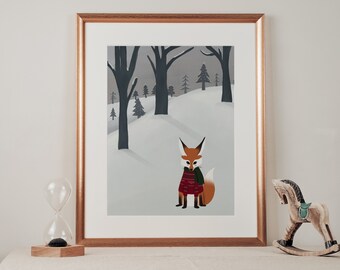 Fox Winter Poster | Printable Art, Winter Wall Decor, Wall Decor Prints, Animal Poster for Kidsroom