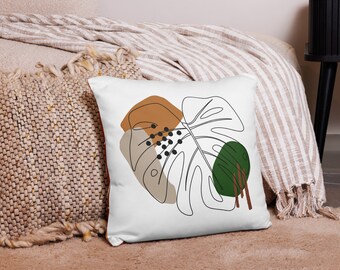 Bohem Monstera Leaf Pillow Cover with Minimalist Curves – Decorative Throw Pillow, Home Decor, Modern Accent Cushion