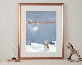 Rabbit Winter Poster | Printable Art, Winter Wall Decor, Wall Decor Prints, Animal Poster for Kidsroom