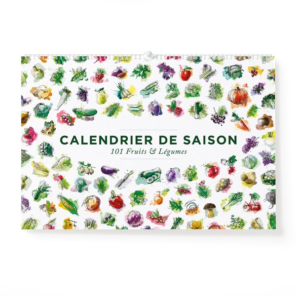 Calendrier à anneaux au format A4 sous forme de calendrier saisonnier fruits et légumes, 101 illustrations