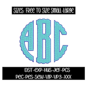 Embroidery monogram design bundle font, machine embroidery, Scallop circle monogram font, embroidery font, pes font jef font multi sized