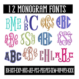 Embroidery monogram design bundle, bx font, machine embroidery, monogram bundle font, embroidery machine, pes font, jef font, multi sized