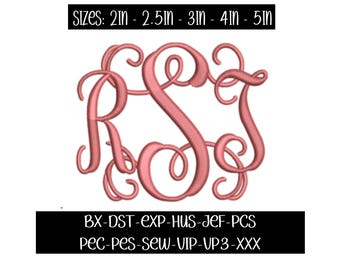 Embroidery monogram design bundle, bx font, machine embroidery, vine monogram font, embroidery machine, pes font, jef font, multi sized