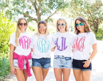 Sale! Cheap Monogrammed shirt monogram unisex tshirt custom personalized shirt short sleeve monogrammed shirt bridal party wedding gift