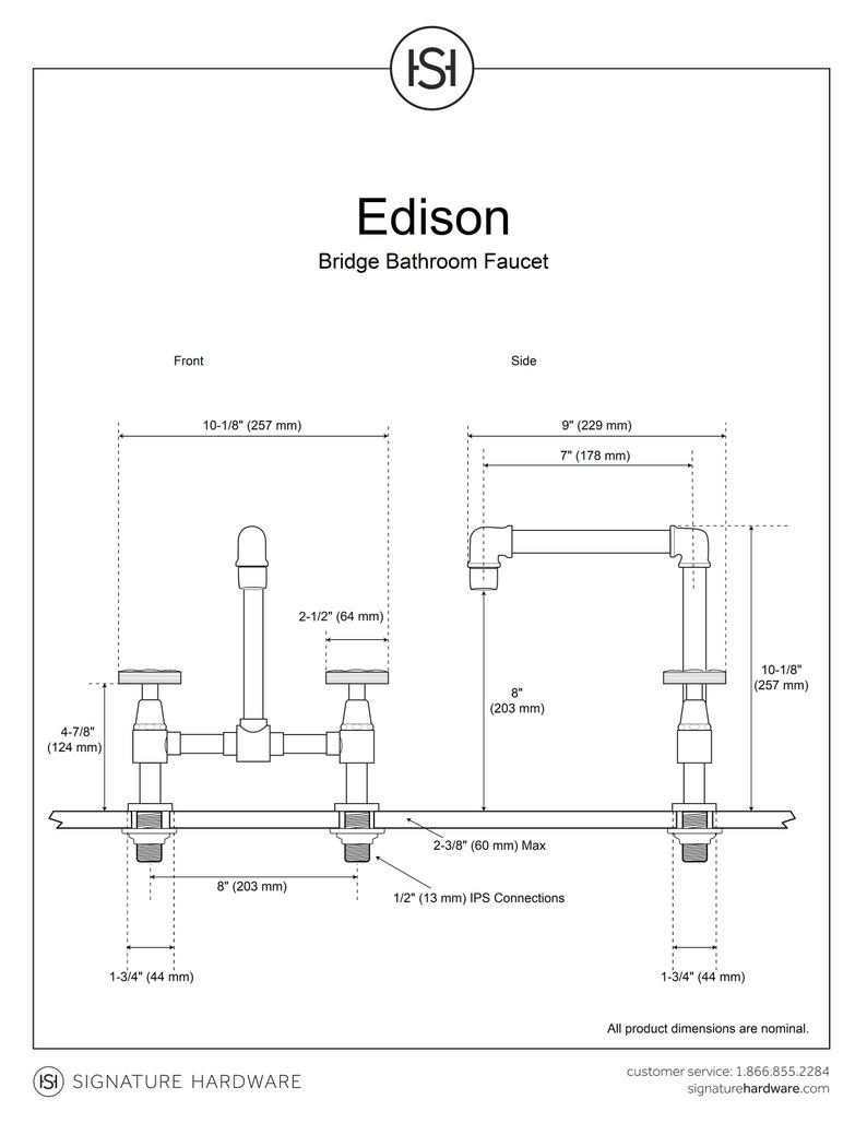 Edison Bridge Bathroom Faucet With Popup Drain Polished Nickel Etsy