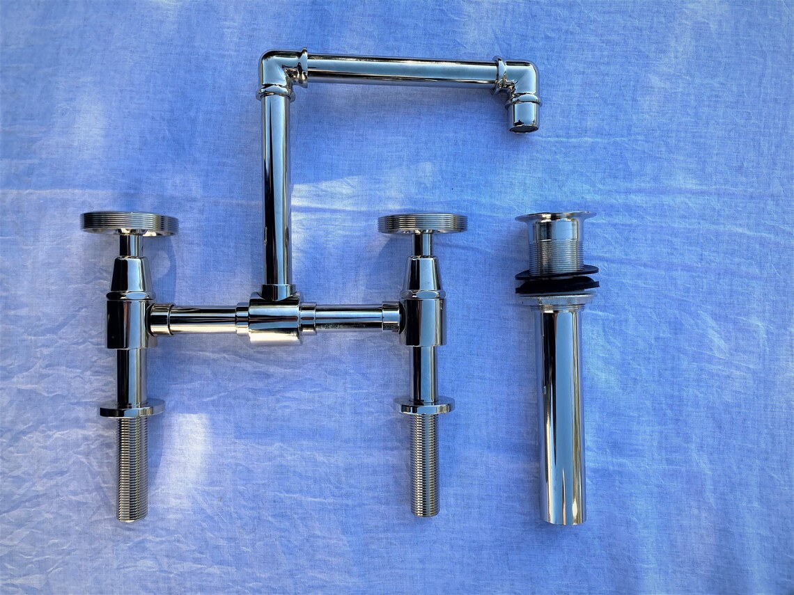 Edison Bridge Bathroom Faucet With Popup Drain Polished Nickel Etsy