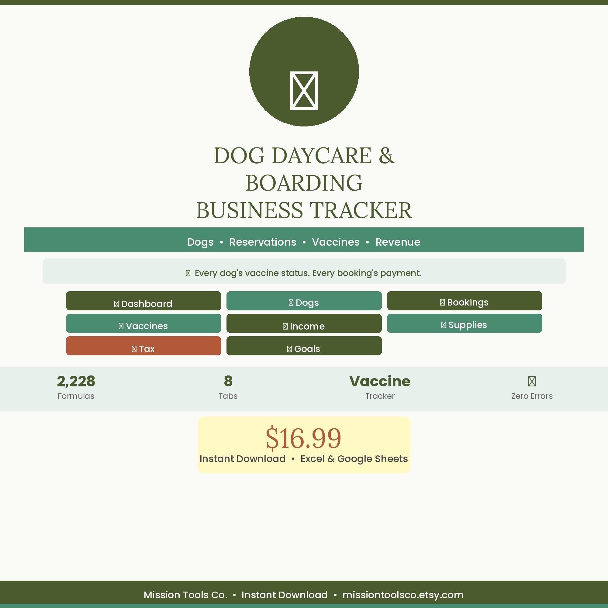 Dog Daycare & Boarding Business Tracker Excel | Dog Client Roster ...