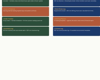Co-op & Community Organization Tracker Excel | Member Dues, Work Share Log, Group Order Tracker, Meeting Minutes, Inventory | Instant Downlo