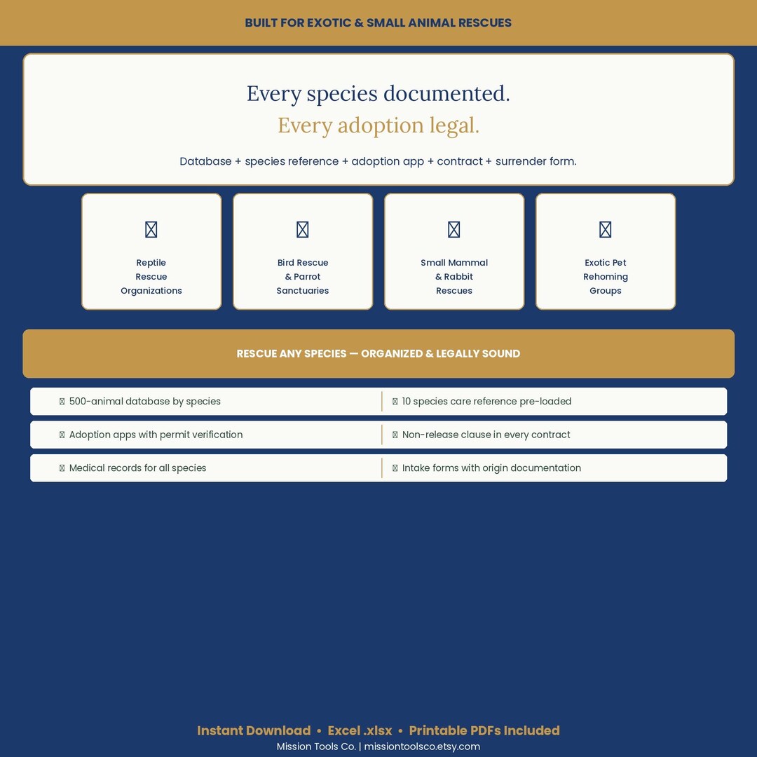 Reptile Rescue Form Exotic Animal Rescue Database Excel | Reptile Bird Small Mammal Tracker ...