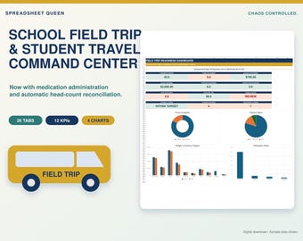 School Field Trip Planner Spreadsheet | Student Travel, Medication Log, Head Counts, Forms & Chaperones