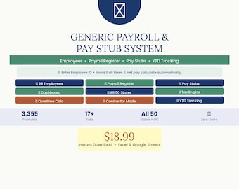 Payroll System Excel | Employee Payroll Register, Pay Stub Generator, Tax Withholding, YTD Tracking, All 50 States | Instant Download