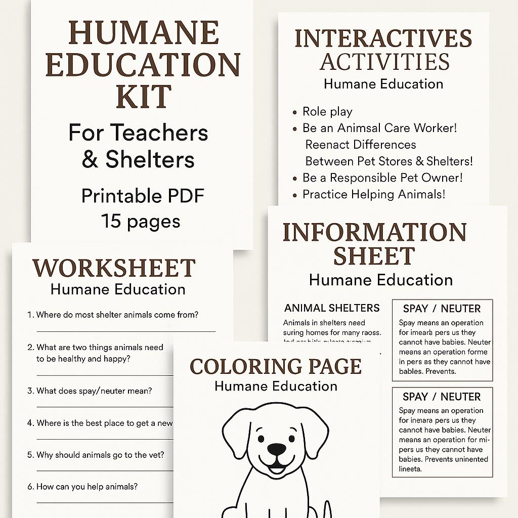 Humane Education Kit | Printable Worksheets, Teacher Guide, Coloring ...