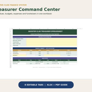 Booster Club Treasurer Spreadsheet Excel Template | Dues Payment Tracker, Budget, Fundraiser, Expenses & Year End Report