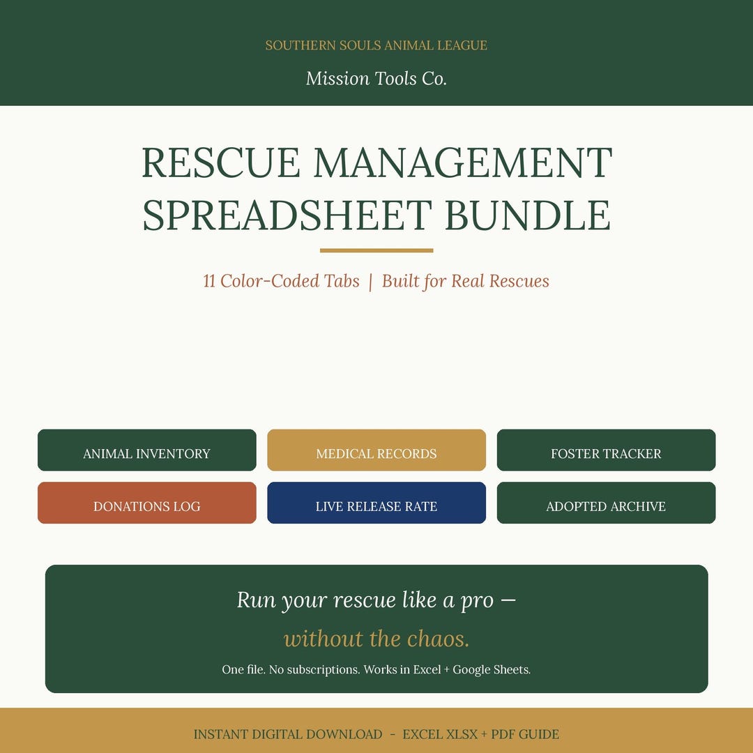 Rescue Management Spreadsheet Bundle | Animal Shelter Tracker | Excel ...