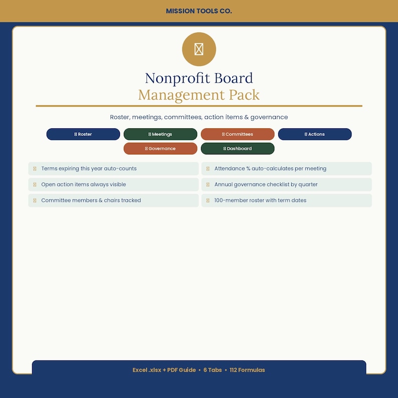 Boardmember Roster Example Template Nonprofit Board Management Pack Excel | Board Roster, Meeting Log ...