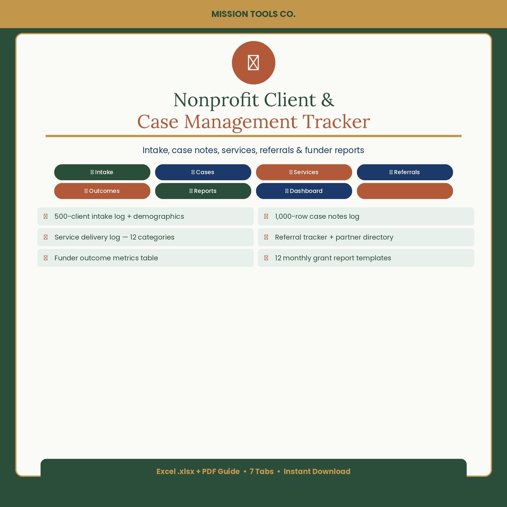 Nonprofit Client Case Management Tracker Excel | Client Intake Log ...