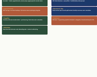 Dog Groomer Business Manager Excel | Client & Pet Records, Appointment Log, Revenue Tips Tracker, Supply Inventory, Retention Tracker | In