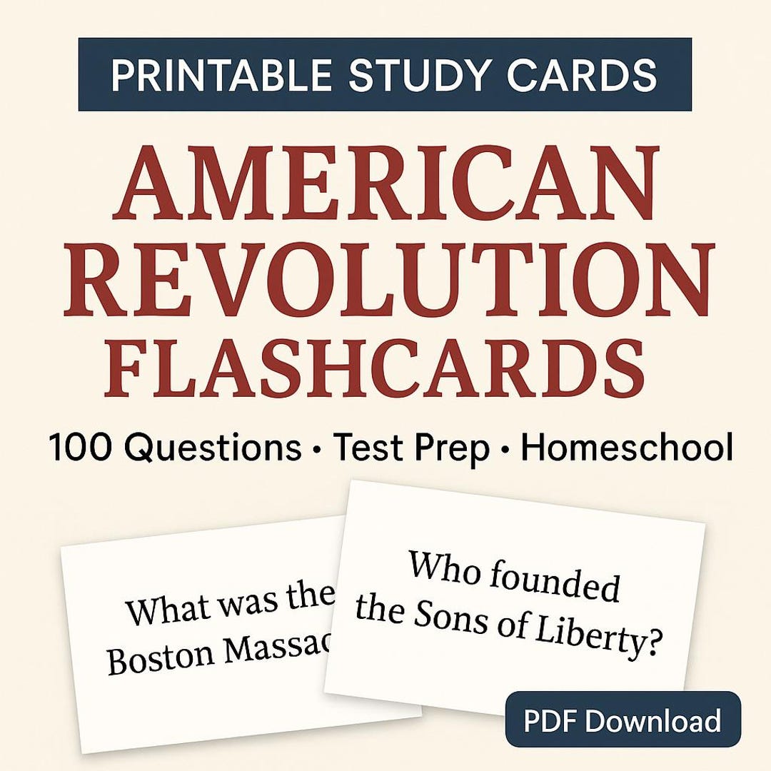 American Revolution Printable Study Cards | 100 Q&A History Questions ...