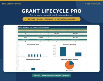 Nonprofit Grant Management Spreadsheet | Grant Tracker, Budget, Reimbursement, Reporting & Compliance | Excel Google Sheets