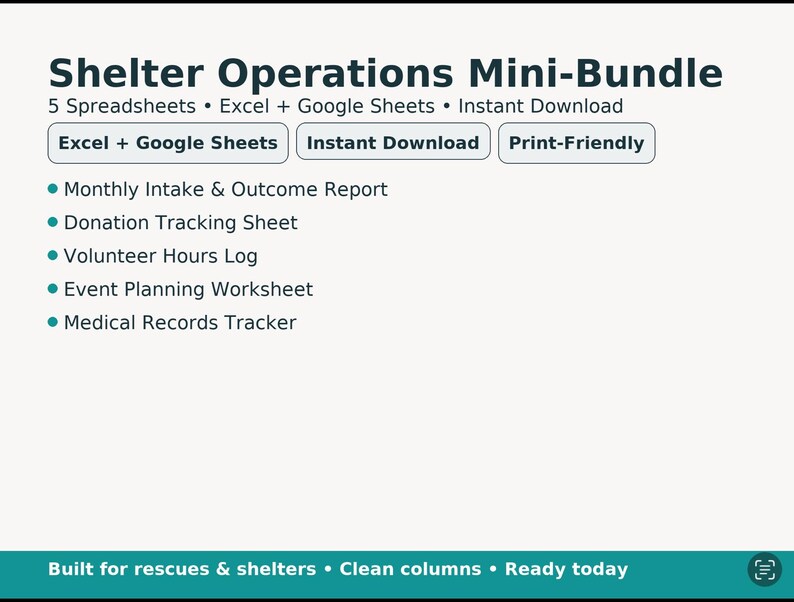 Shelter Operations Mini-bundle (5 Spreadsheets) | Excel + Google Sheets ...