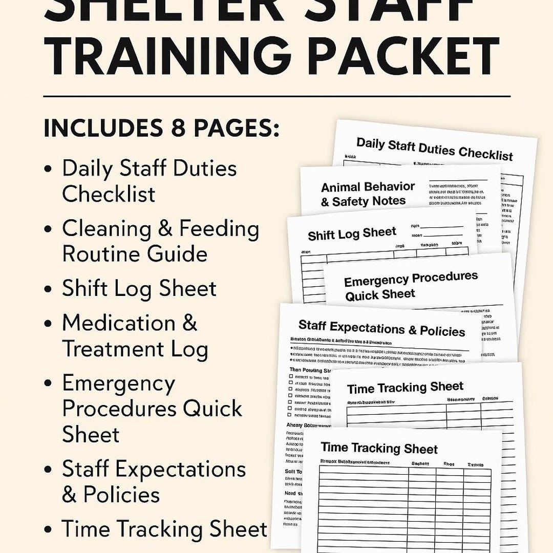 Shelter Staff Training Packet | Printable Animal Rescue Documents ...