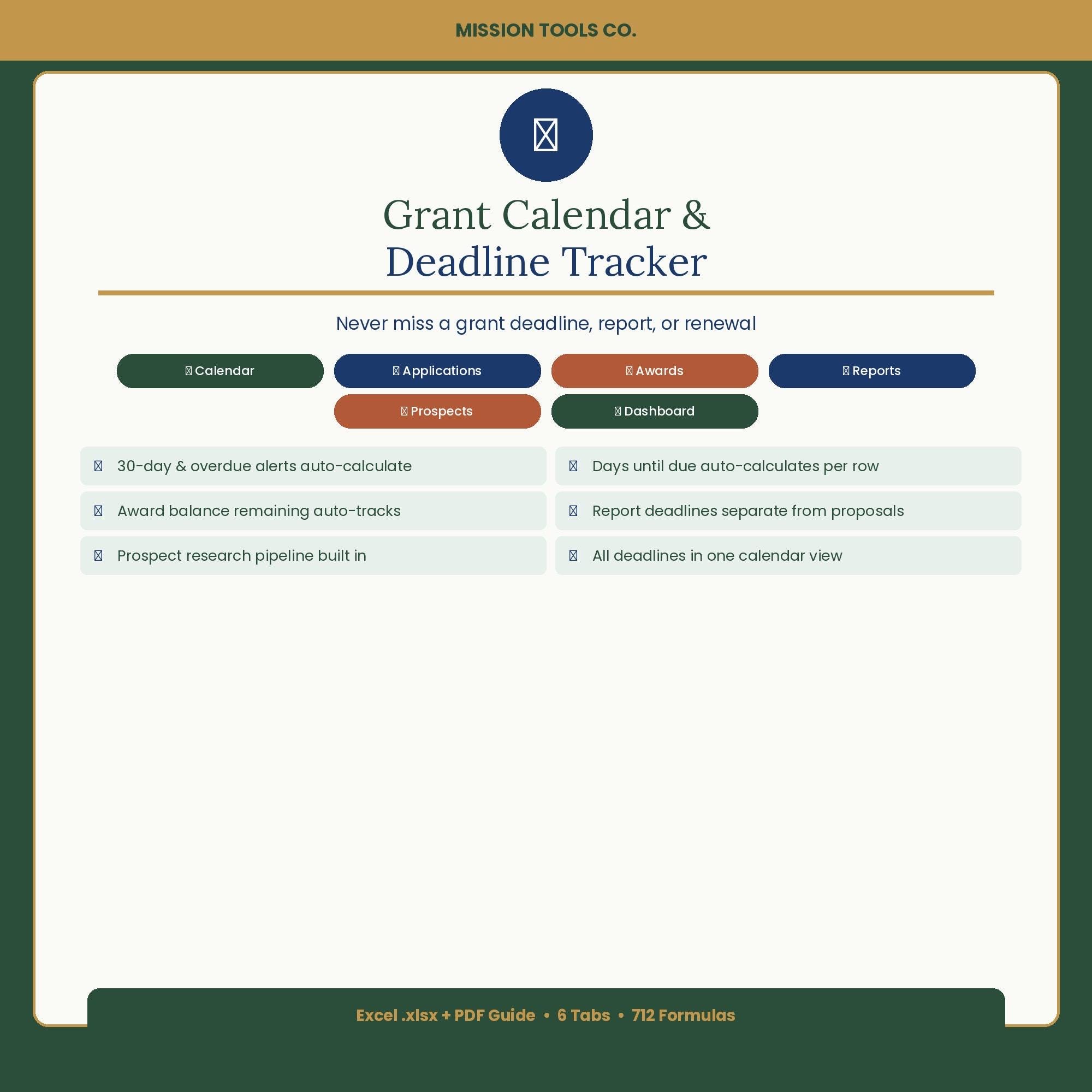 Grant Calendar & Deadline Tracker Excel | Grant Deadline Tracker ...