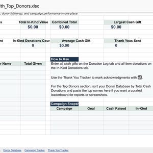 Nonprofit Donation Tracker Spreadsheet | Donor Management + In-Kind Donations | Fundraising Tracker | Google Sheets Nonprofit Admin Template