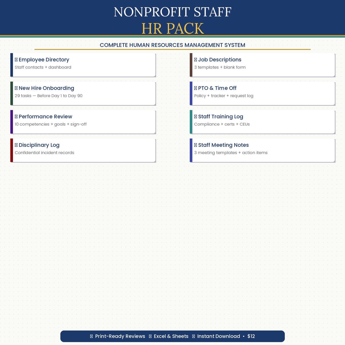 Nonprofit Staff HR Pack | Employee Directory Onboarding Performance ...
