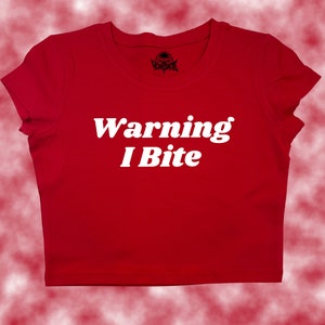 Warning I Bite lowercase Crop Top | Funny Crop | Y2K Crop Top | Baby Tee | Cute Crop Top