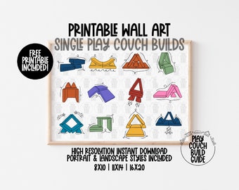 Rainbow Single Play Couch Build Guide Printable with Free Printable, 1 Nugget Couch Digital Download, Rainbow Play Room Decor, Poster Art