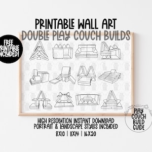 Double Play Couch Outlines Printable with Free Printable, 2 Nugget Couch Digital Download, Minimalist Play Room Decor, Printable Poster