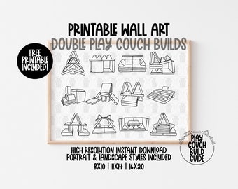 Double Play Couch Outlines Printable with Free Printable, 2 Nugget Couch Digital Download, Minimalist Play Room Decor, Printable Poster
