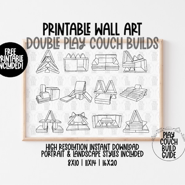 Double Play Couch Outlines Printable with Free Printable, 2 Nugget Couch Digital Download, Minimalist Play Room Decor, Printable Poster