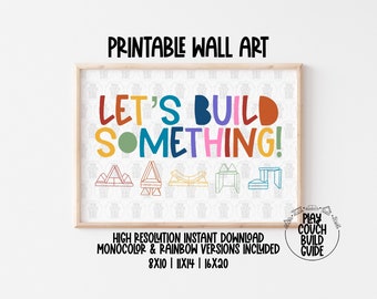 Let's Build Something Printable Poster Playroom Decor, Digital Download, Print from Home Wall Art, Nugget Build Quote, Colorful Play Room