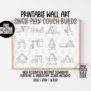 Single Play Couch Outlines Printable with Free Printable, 1 Nugget Couch Digital Download, Minimalist Play Room Decor, Printable Poster