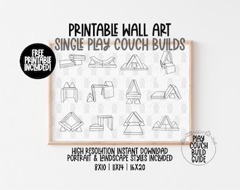 Single Play Couch Outlines Printable with Free Printable, 1 Nugget Couch Digital Download, Minimalist Play Room Decor, Printable Poster