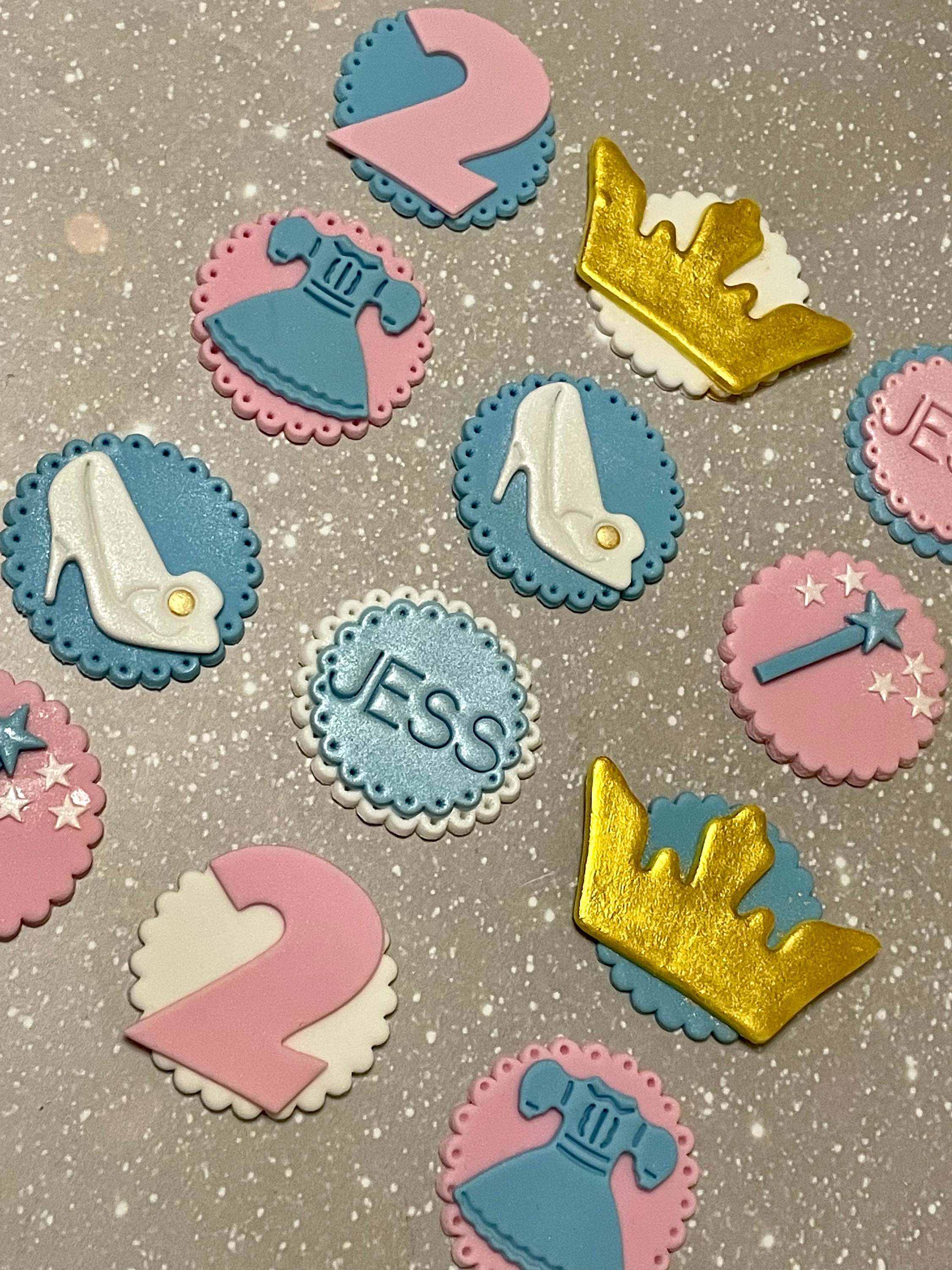 Princess Edible Cake Toppers Party Dress Glass Slipper Crown | Etsy