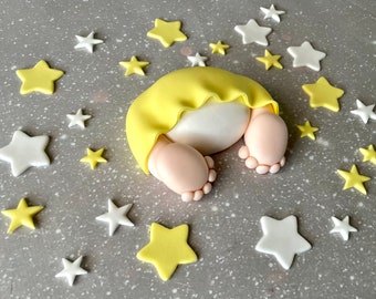 Baby Bum Cake Topper Edible Fondant Newborn Girl Boy New Mum Mom Pregnancy Twins Christening Naming Ceremony Baby Shower Feet Blanket