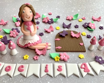 Fairy Princess Cake Topper Birthday Party, Fondant Woodland Fairy, Fairy Door, Toadstools Mushrooms Cake, Little Girl Cake, Fairy Decoration