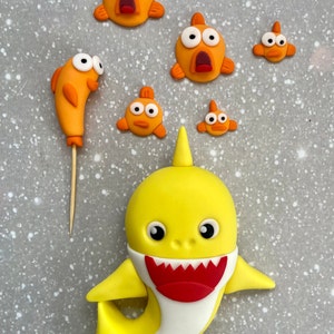 Baby Shark Cake Topper Under the Sea Fondant, First Birthday Cake Topper, Baby shark birthday party, Under the Sea Birthday shark cake decor