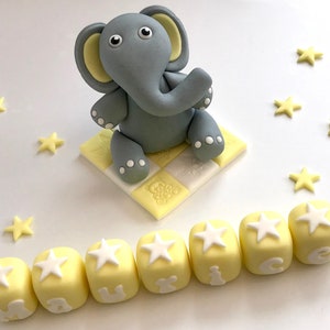 Elephant Baby Shower Christening Cake Topper Newborn New Baby Boy Girl Pink Blue Yellow Blocks Blanket